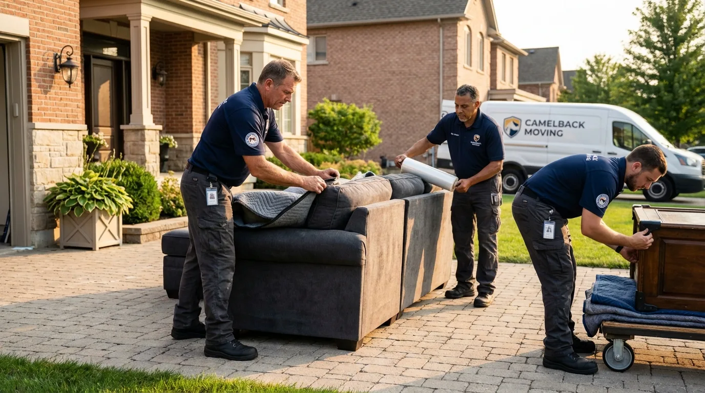 Large estate moving crew wrapping furniture in Delafield, WI